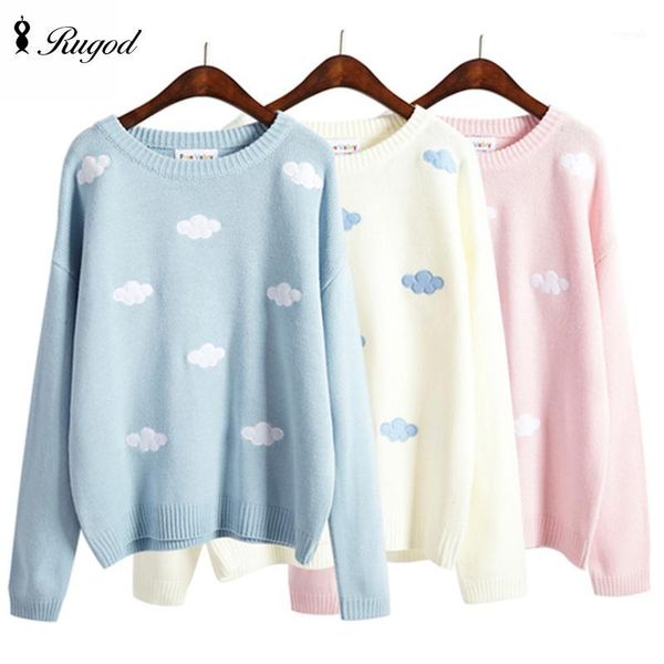 

wholesale- kawaii patch knitted sweater women 2016 winter autumn cute clouds women sweaters and pullovers female tricot jumper pull femme1, White;black