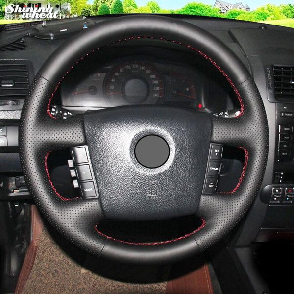 

shining wheat hand-stitched black leather car steering wheel cover for kia borrego 2008-2020