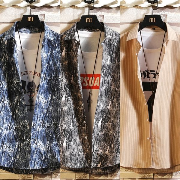 

t3hmz 2020 striped slim-fit long-sleeved spring shirt men's korean-style new youth casual shirt fashion zzhut, Blue