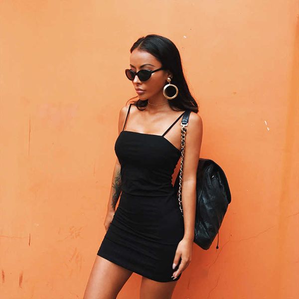 

cdjlfh summer black elegant office lady sleeveless casual spaghetti strap tight see through mini, Black;gray