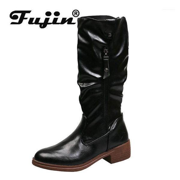 

boots fujin ankle large size women's shoes 2021 autumn winter round head fashion chunky heel double zipper women shoes1, Black