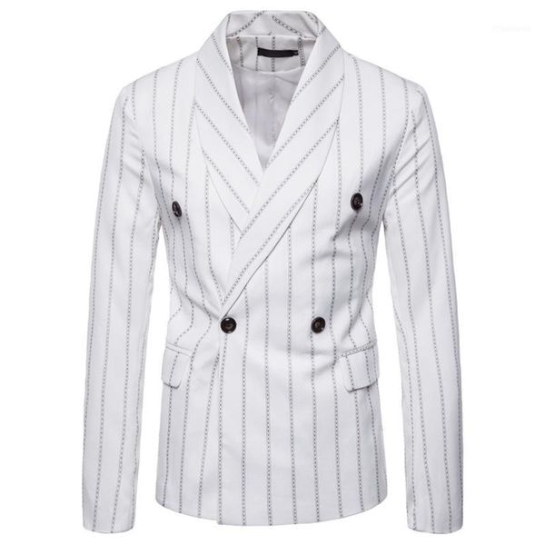 

s - 4xl mens striped jacket autumn double breasted white blazers men business casual coat men1, White;black