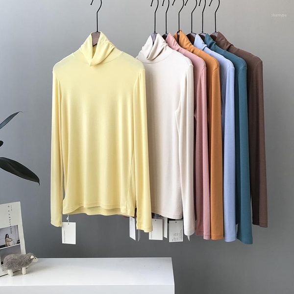 

2020 autumn winter korean version of wool velvet high neck bottoming shirt women's solid color long-sleeved soft sweater women1, White;black