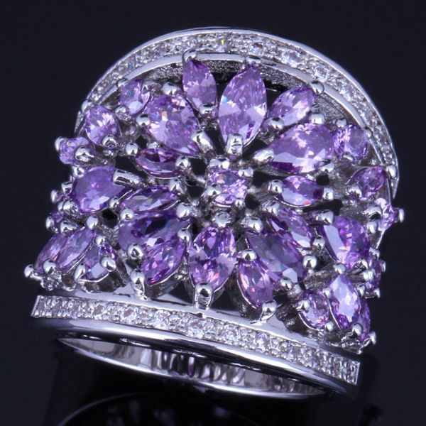 

magnificent huge purple cubic zirconia white cz silver plated ring v0160, Golden;silver