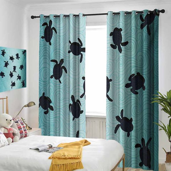 

thermal insulated room darkening window shade baby sea turtles swimming silhouette from the bottom of ocean underwater display curtain
