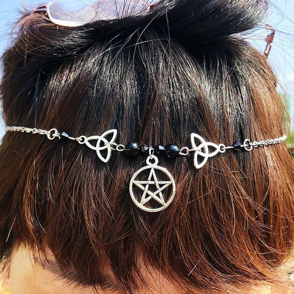 

hair clips & barrettes gothic wizard pentagram head chain for women girls retro silver color pagan mysterious irish knot ornament jewelry vg, Golden;silver