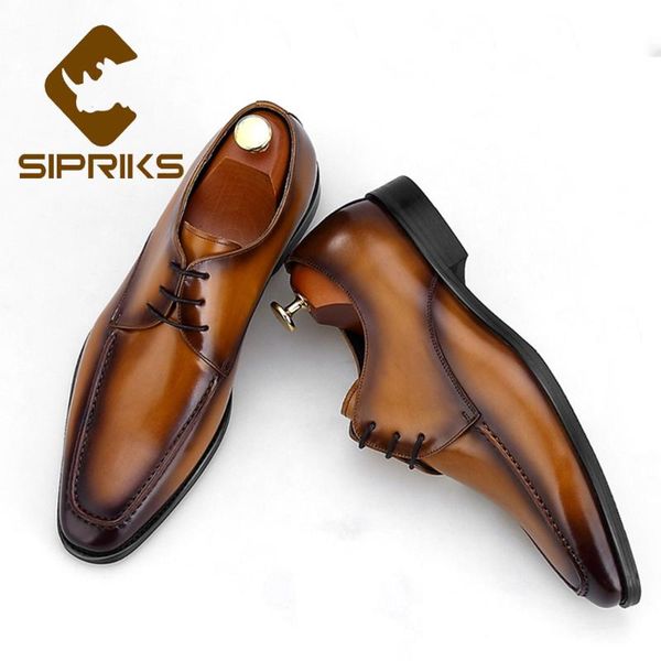 

sipriks men's imported italian calf leather dress shoes patina brown iders office safety shoes male black formal suit