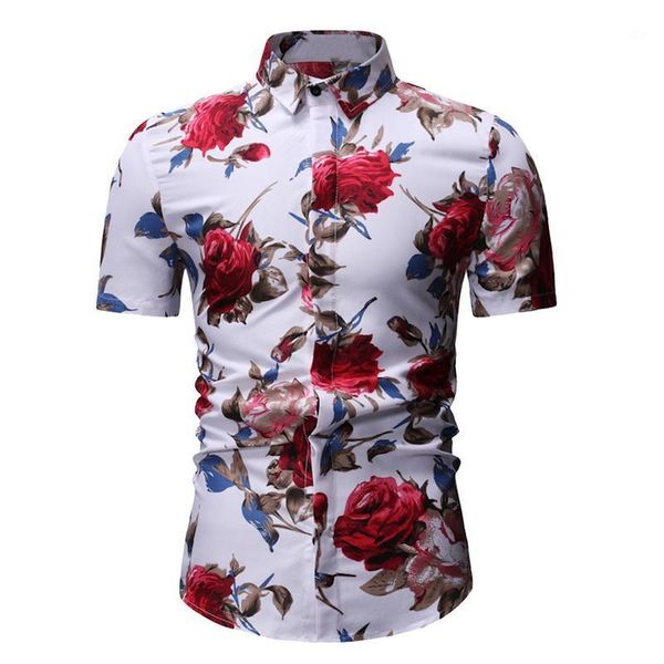 

casual mens floral hawaiian shirt 2020 new summer casual flower printed beach shirts short sleeve brand clothing plus size 3xl1, White;black