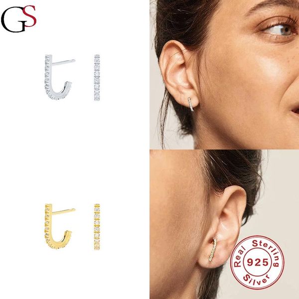 

stud gs single row zircon earring for women all-match piercing sterling 925 silver boucle oreille femme fashion jewelry gift, Golden;silver