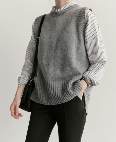 

knitted vest new office lady gray casual spring autumn women vest wool sweater vests poullovers sleeveless female vest, Black;white