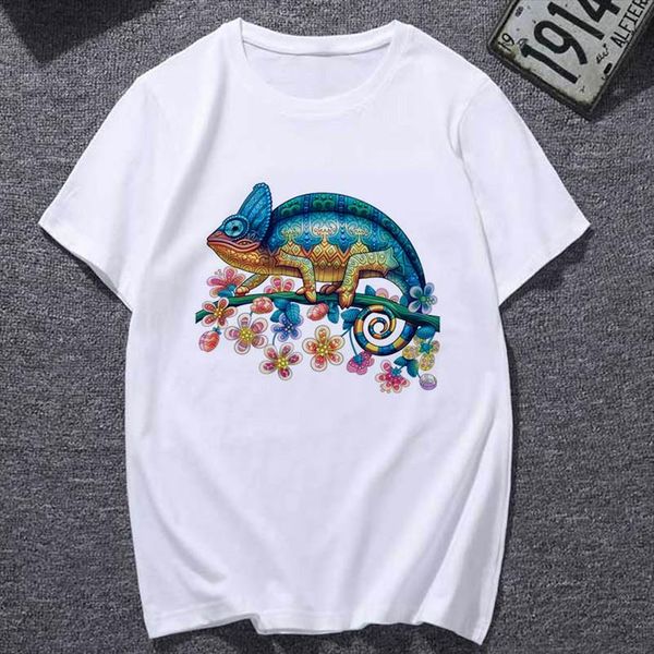 

new summer t shirts women chameleon print tshirt harajuku fashion fun graphics oversized t shirt female clothing tee shirts, White