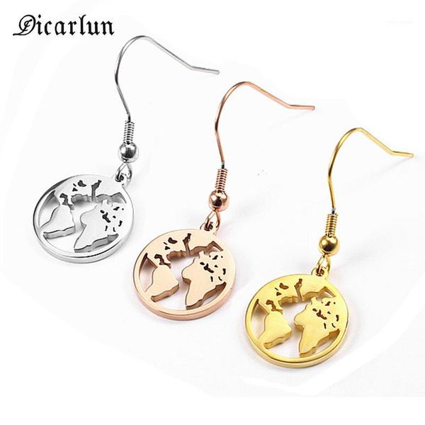 

dangle & chandelier dicarlun earrings women stainless steel globe rose gold drop jewelry female the earth day gifts1, Silver