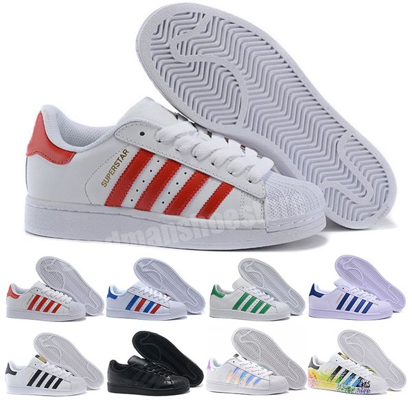 

2021 casual originals superstar white hologram iridescent junior superstars 80s pride sneakers super star women men sport casual shoes, White;red