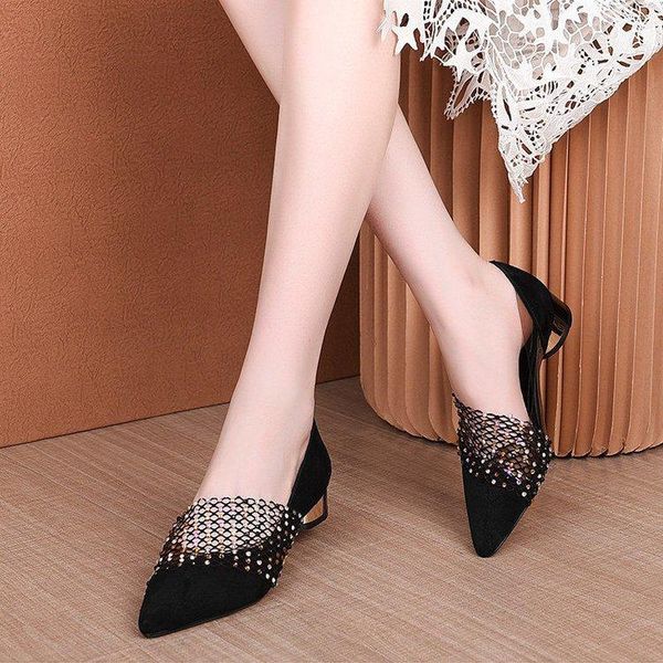 

shoes woman summer fashion crystal lace dress shoes womens high heels sandals square heeled pumps ladies 6ke, Black