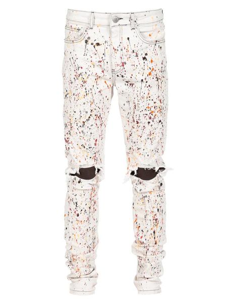 

plus size wholesale jeans pants usa euro africa size fashion men printed middle waist jeans pants ripped hole straight-leg, Blue