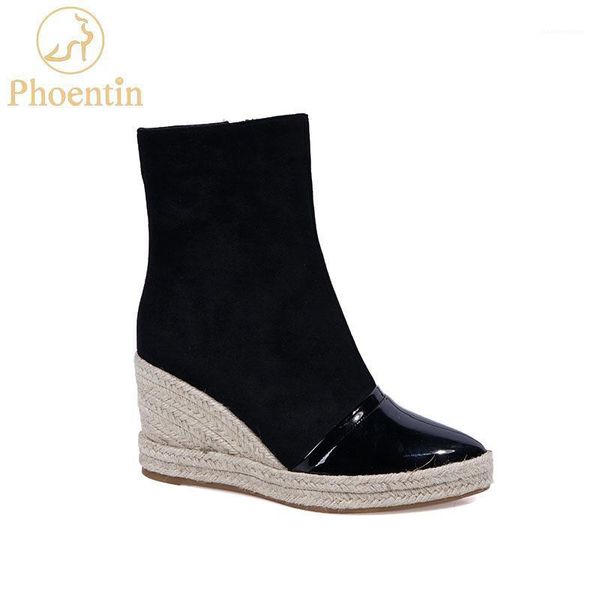 

boots phoentin black womens wedge suede zipper closure 2021 casual platform shoes high heels patchwork booties brown ft7911