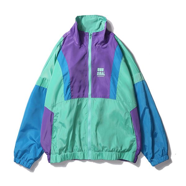 

autumn 2020 hip hop windbreaker jacket oversized mens harajuku color block jacket coat retro vintage zip track streetwear, Black