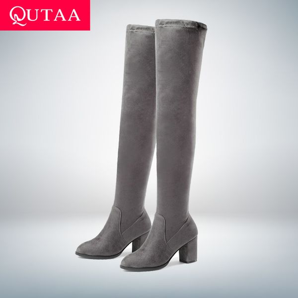 

qutaa 2020 women over the knee high boots square high heel women shoes platform winter all match women boots size 34-43 c1011, Black;white