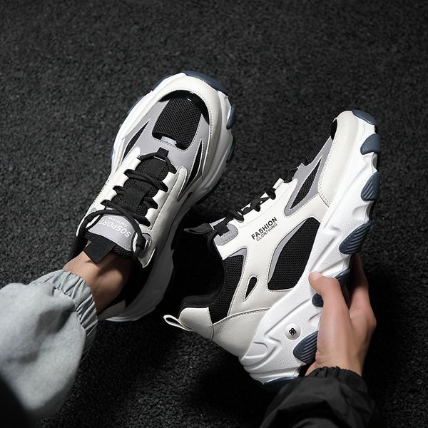 

dad shoes male ins-music of the tide super huowang red mens spring 2020 new plus size trend wild shoes mens fashion shoes, Black;white