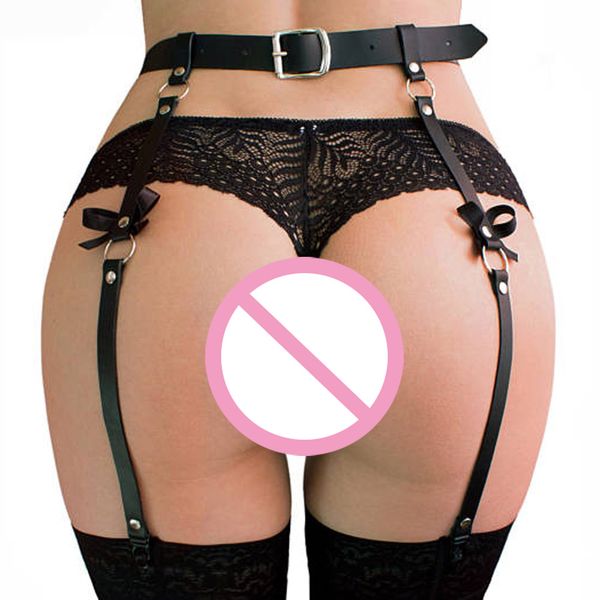 

leather harness belt for women body garter underwear outfit rave women high waist butterfly suspender garter belt fetish, Black;white