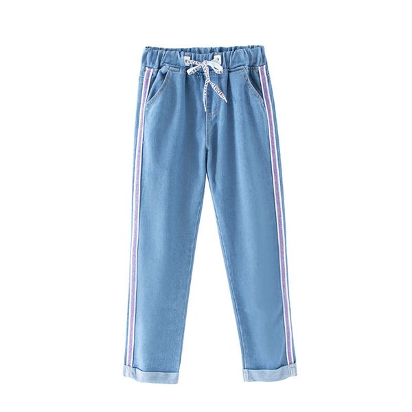 

loose flanging jeans women's autumn 2019 new korean high waist slim cropped color matching harem pants, Blue