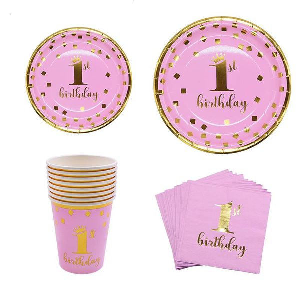 

birthday cups paper 1st blue disposable sets supplies party pink tableware girl napkins year boy one 40pcs plates bbygyv lipper
