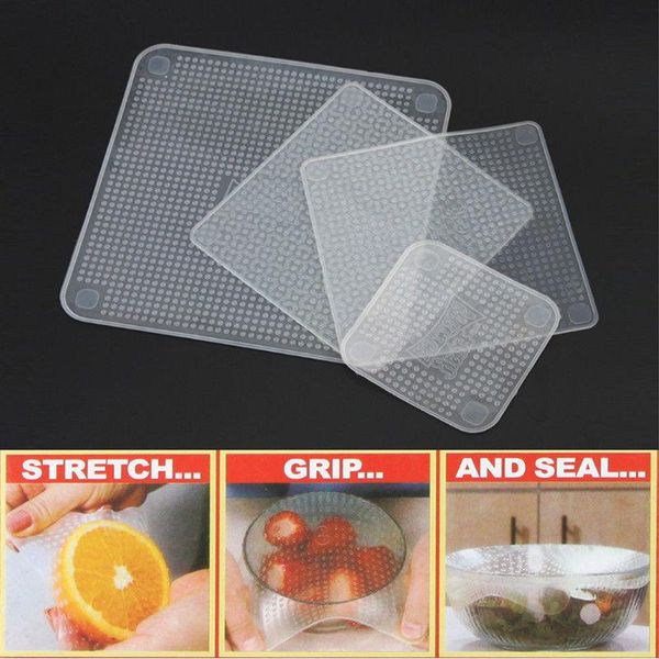 

4pcs tool silicone wraps seal cover stretch cling film fresh to keep storage bags