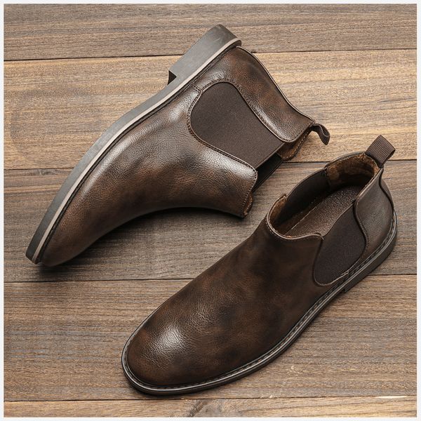 

men boots leather ankle boots wootten brand men chelsea boots large size 40-46 shoes for men #kd5237, Black