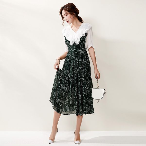 

2020 summer new women's suspender sling clothing korean fashion polka dot suspender skirt sweet shirt two-piece skirt suit for women vy, Gray