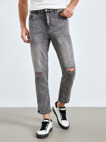 

men ripped straight leg jeans u1cl#, Blue