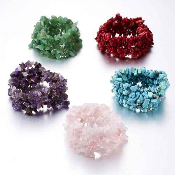 

charm bracelets lacoogh natural crystal crushed stone elastic bracelet irregular gravel loose beads for diy jewelry findings, Golden;silver