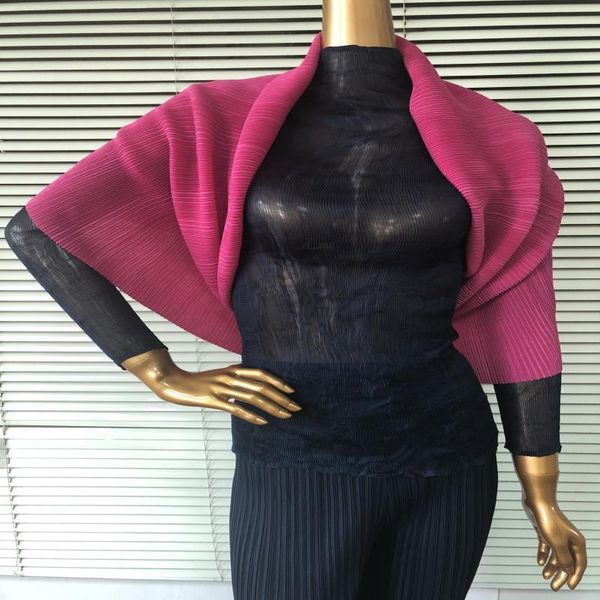 

miyake pleated bib cover pleated shawl bib two wear multi-functional scarf elastic fashion warmth, Blue;gray