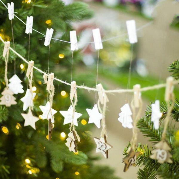 

creative 24pcs/set christmas calendar diy pendant wood decoration xmas advent calendar hanging card christmas tree decorations kerst advent