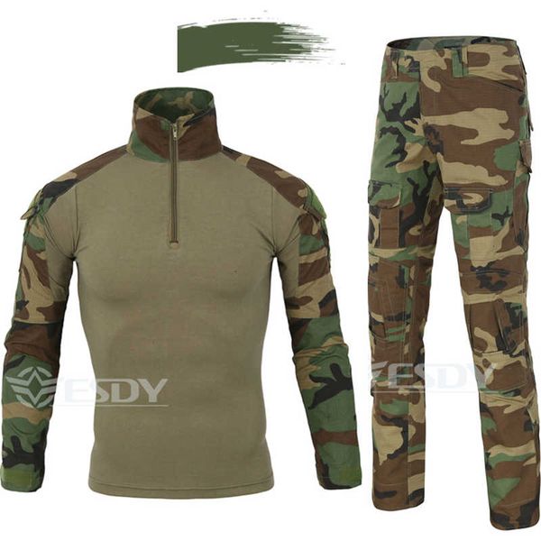 

camouflage tactical sets uniform shirt set men multicam outdoor hunting clothes army combat shirt + cargo pants usa tactical gear cs, Black;green