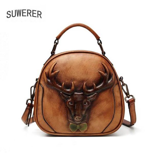 

suwerer new women genuine leather bags real cowhide leather embossed bag luxury handbags women bags fashion circular bag