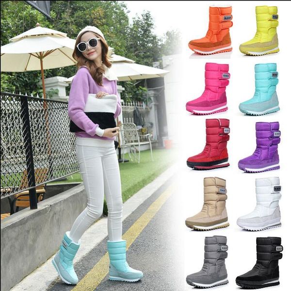 

non-slip waterproof snow boots women's mid-calf boots students wild joker thicken plush wool shoes female winter thick sole boot, Black