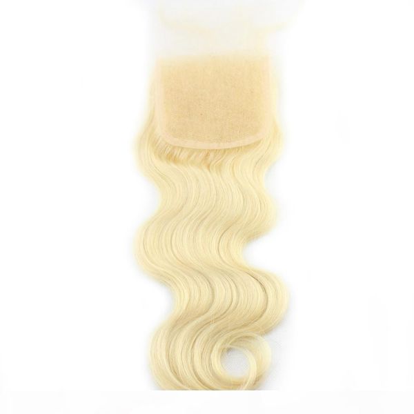 

platinum blonde 613 body wave lace closure with baby hair bleached knots remy human hair 4x4 lace closures, Black;brown