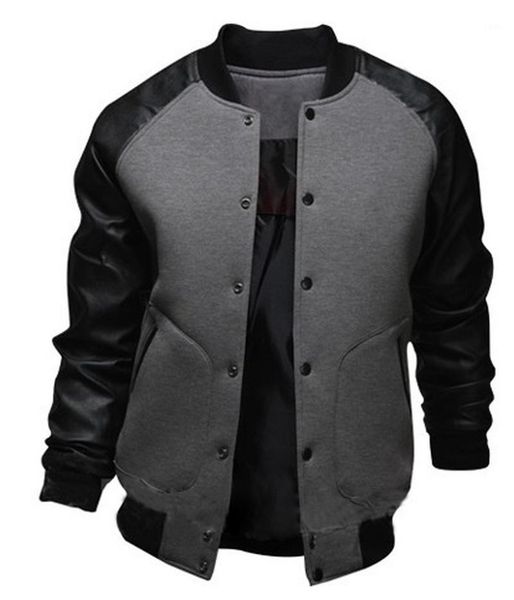 

zogaa men's baseball jackets autumn casual pu leather coats single-breasted patchwork slim stand collar overcoats with pockets1, Black;brown