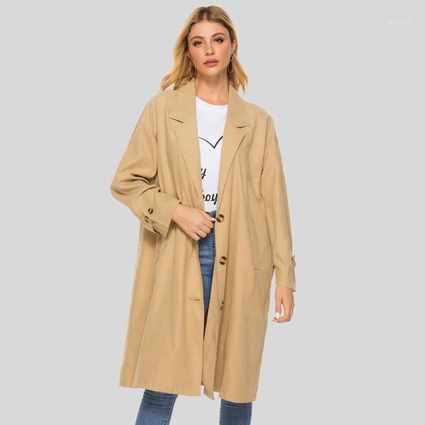 

2020 autumn women's casual trench coat women oversize vintage washed outwear loose long winter trench coat women windbreaker1, Tan;black