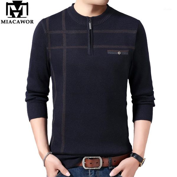 

miacawor new autumn winter sweater men pullover fashion knitted zip sweater slim fit jumpers casual men clothing y2891, White;black