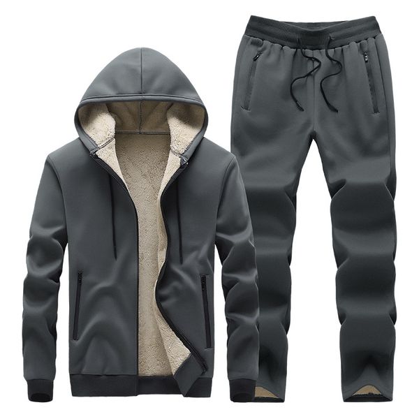 

tracksuits men sweatshirt sporting sets winter hooded jacket + pants casual clothing men's track suit sportswear coat two pieces, Gray