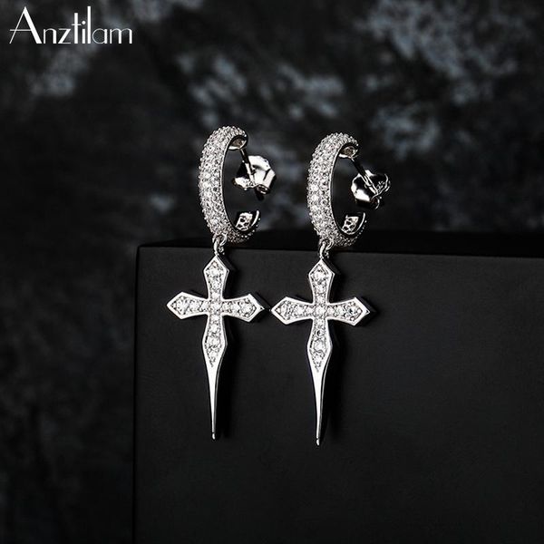 

dangle & chandelier gold silver color hip hop cross earrings iced out + cubic zircon punk ear studs for women men jewelry gifts