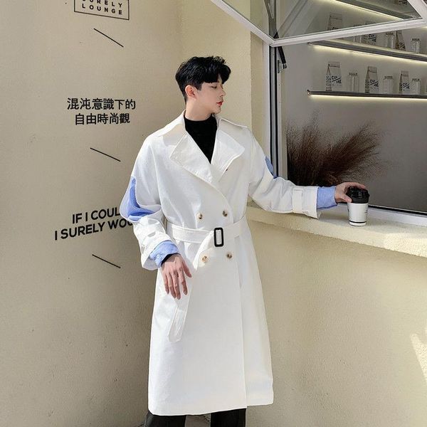 

windbreaker men's 2020 autumn retro fashion korean mid-length coat stitching fake two-piece white new listing, Tan;black
