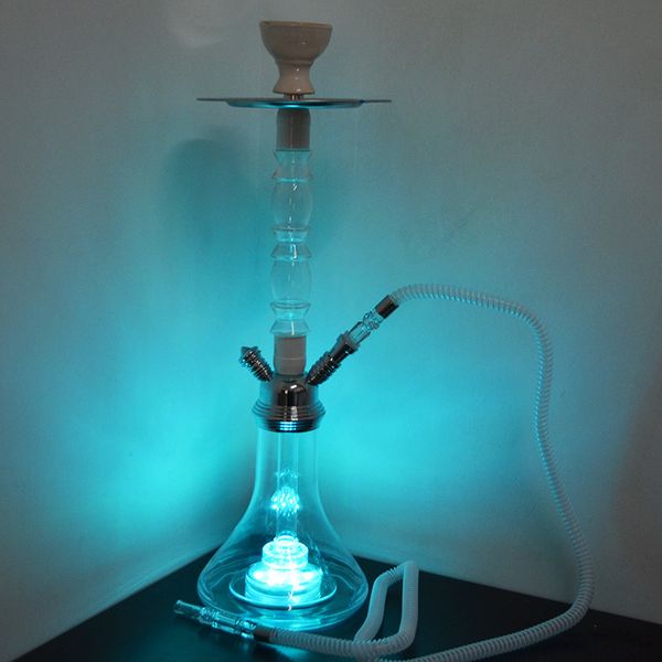 

54cm bottle acrylic hookah set led light water smoking pipe with cermica bowl metal charcoal tongs narguile