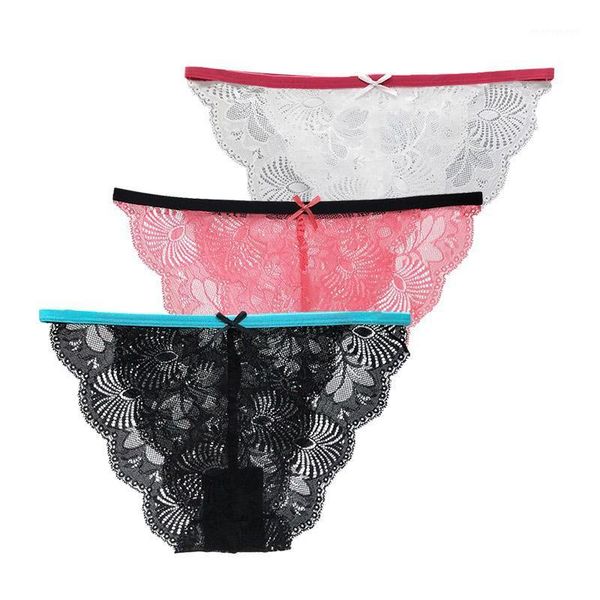 

women's panties lot 3 pcs womens underwear full lace briefs low waisted floral ladies knickers lingerie #94251, Black;pink