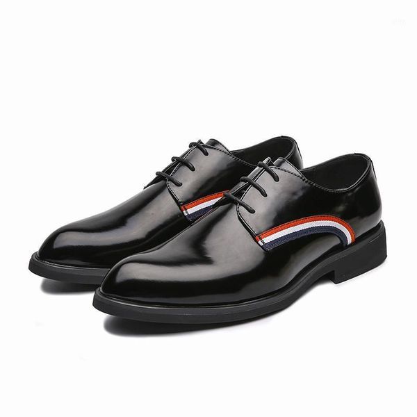 

dress shoes large size modern patent leather for men lace up pointed toe business formal footwear party1, Black