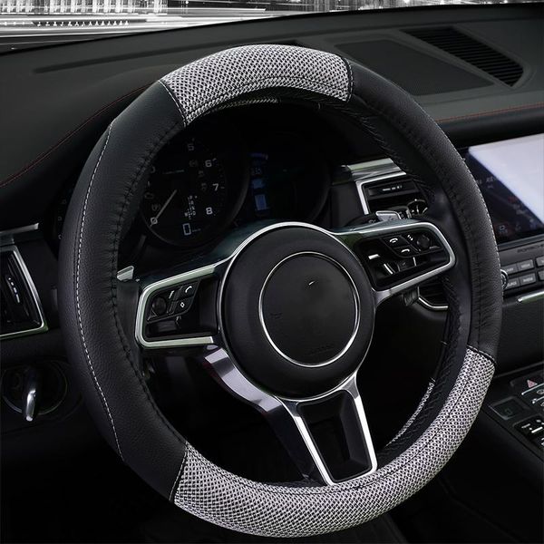 

steering wheel covers 38cm pu leather flax fiber car cover universal car-styling auto anti-slip accessories