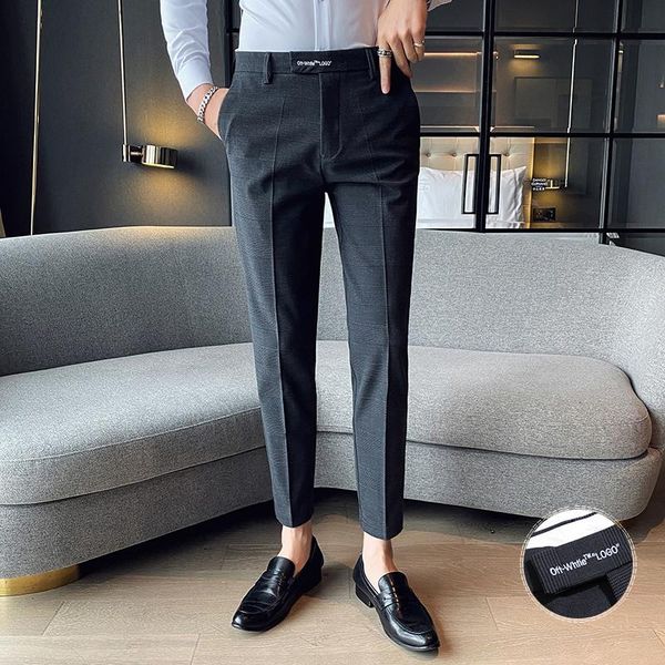 

embroidery men's business dress pants british style office social suit pants casual slim fit trousers streetwear pantalon homme, White;black