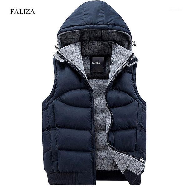 

faliza 2020 new stylish autumn winter vest men hood warm fashion sleeveless jacket waistcoat men windbreak sm-mj-c1, Black;white