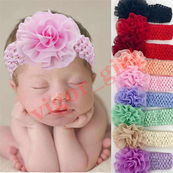 

2022 new baby hair accessories fashion baby all-match chiffon flower hollow comfortable and elastic 13colors